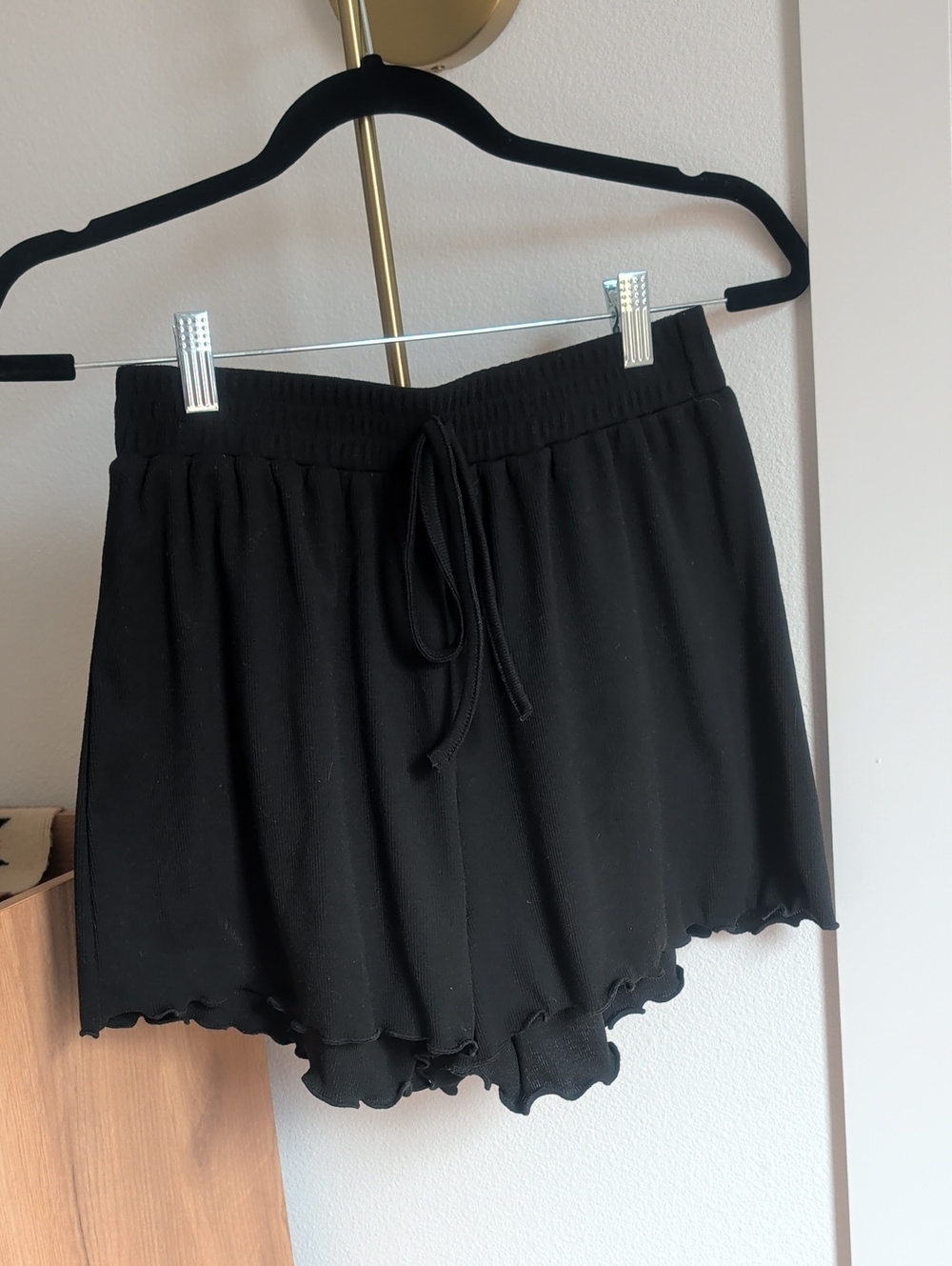 SHEIN Black High-Waist Ruffle Hem Drawstring Shorts